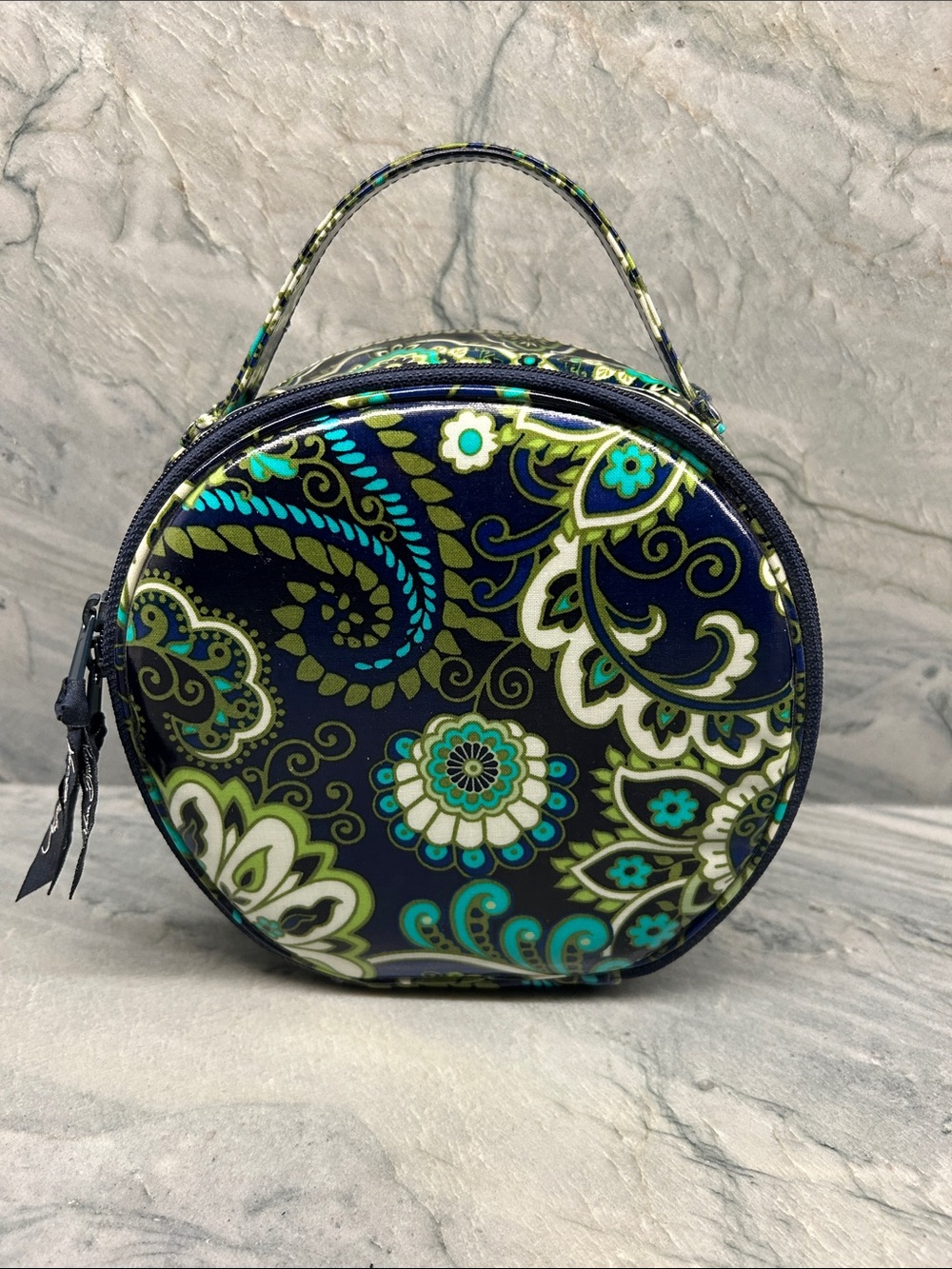 Vera Bradley vinyl Round Floral Print Women's makeup bag in Teal & Navy